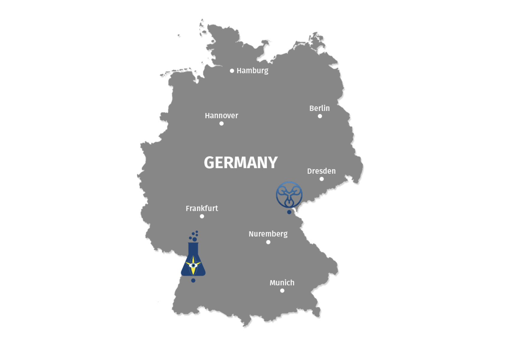 Deutschlandkarte mit den Unternehmensstandorten und wichtigen Städten